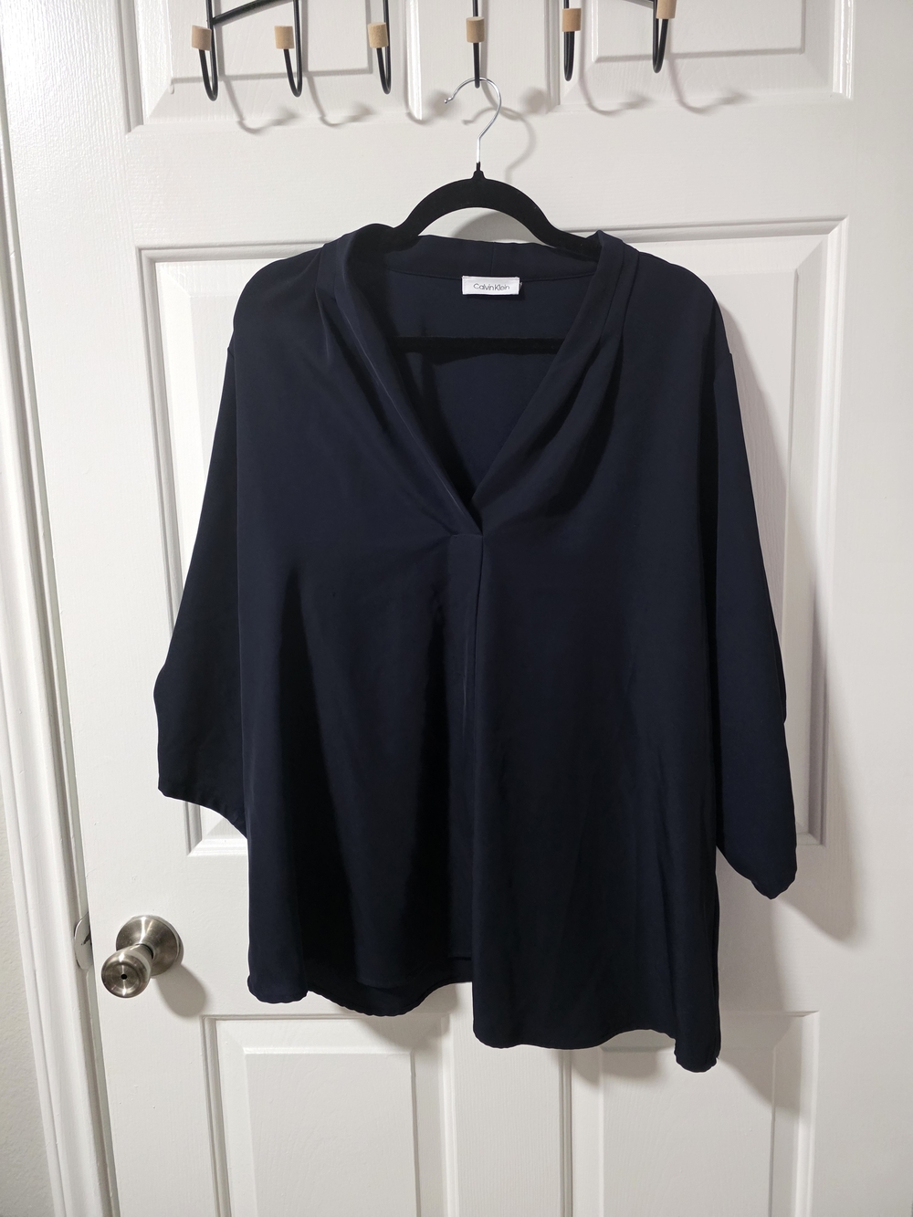 Calvin Klein Dark Navy V-Neck Draped Tunic Top
